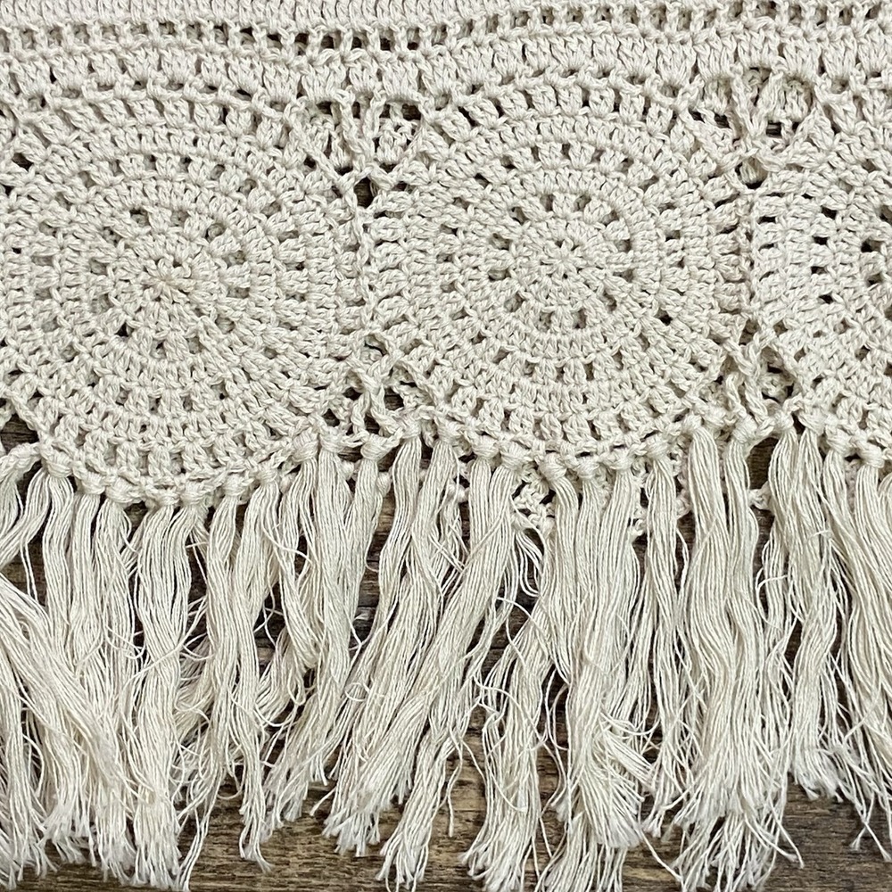 Nine West Cream Crochet Fringe Sweater Women's XL Boho Chic Fairy Grunge Coastal - Picture 6 of 16